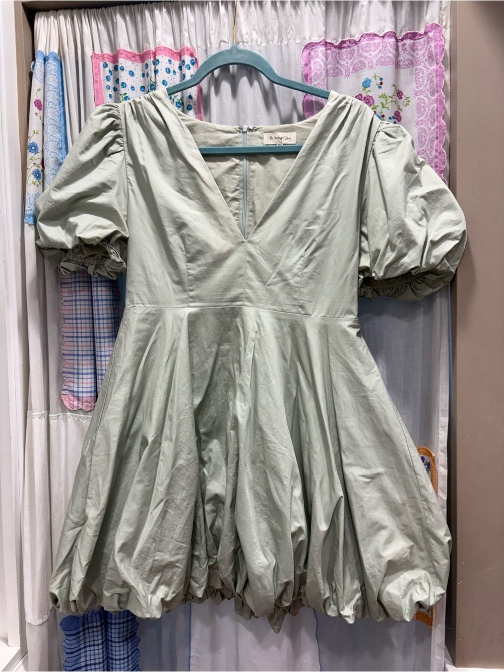 The Vintage Shop Light Sage Puff Sleeve Mini Dress